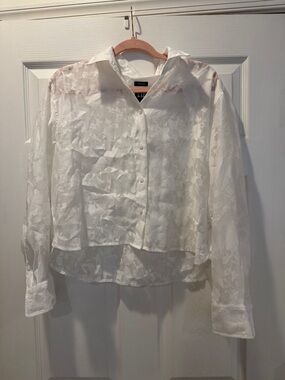 GAP White Floral Sheer Button-Down Blouse
